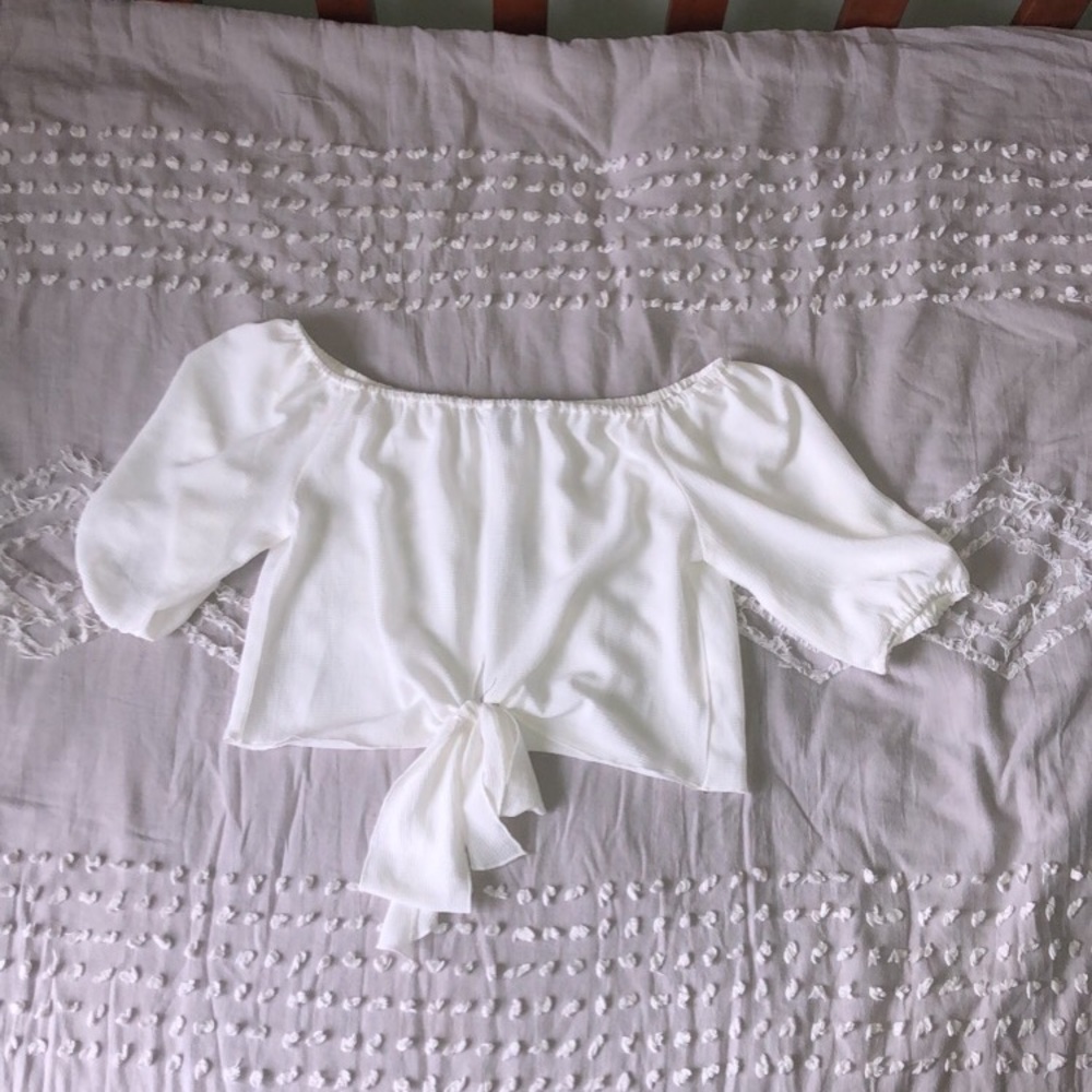 White sheer off the shoulder blouse
